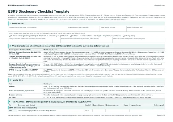 First page of the ESRS Disclosure Checklist Template PDF