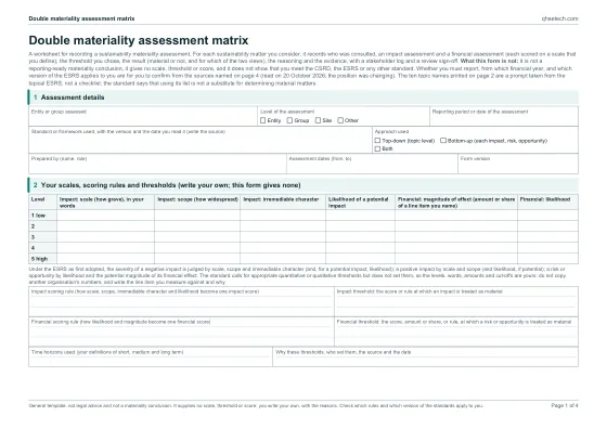 First page of the Double Materiality Assessment Matrix Template PDF