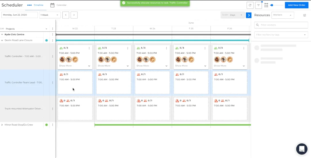 Assignar drag-and-drop scheduler with project roles, daily allocations and worker resources