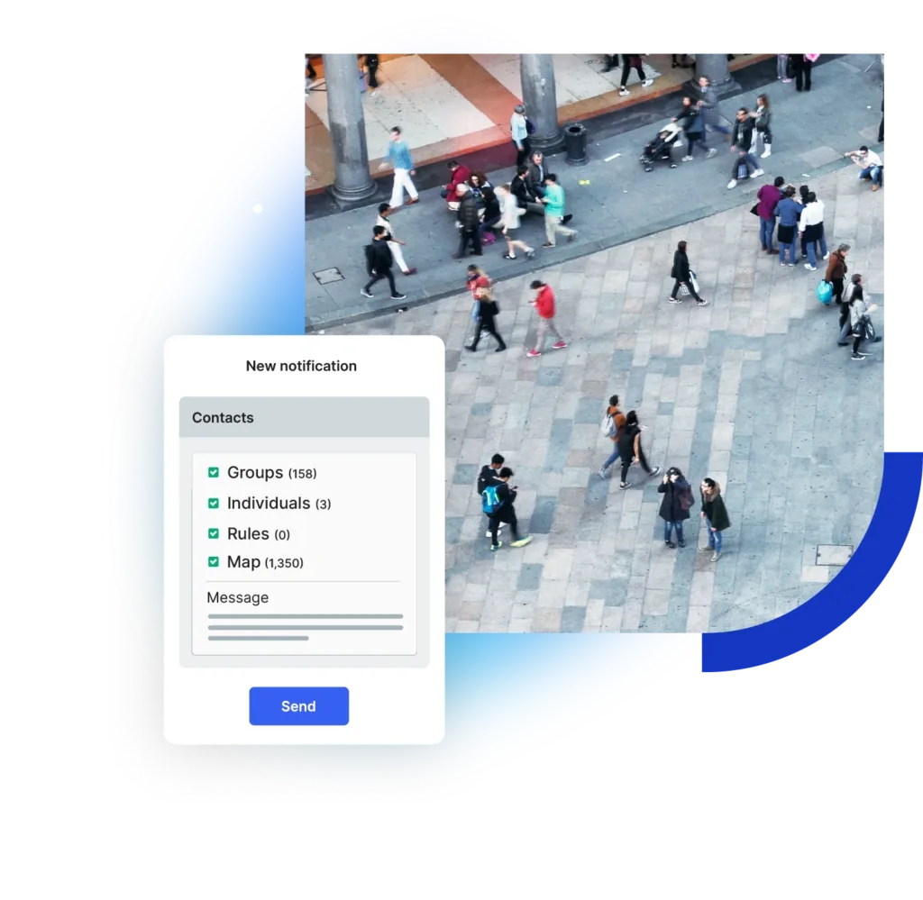 Everbridge notification illustration with groups, individuals, rules and map recipients
