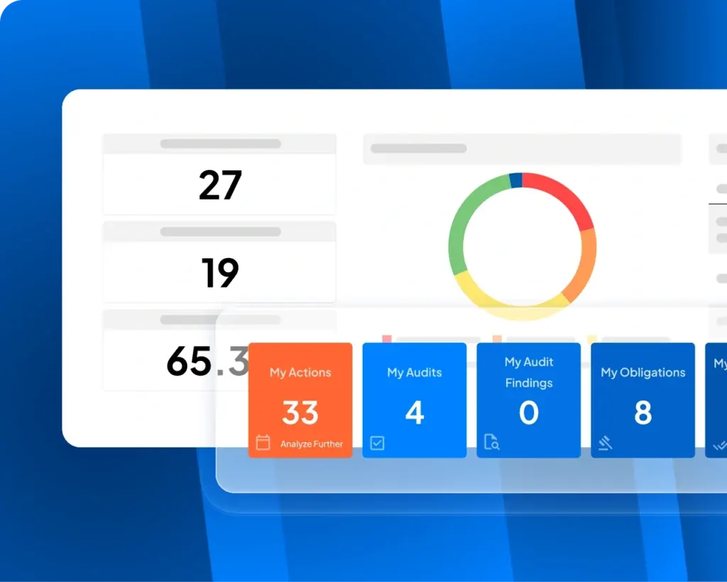 Evotix audit dashboard with action, audit, finding and obligation summary tiles