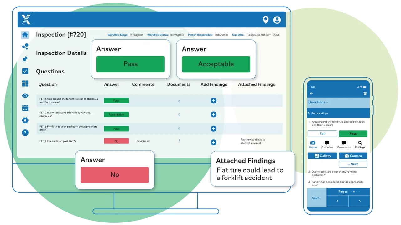 Intelex inspection management shown on desktop and mobile devices