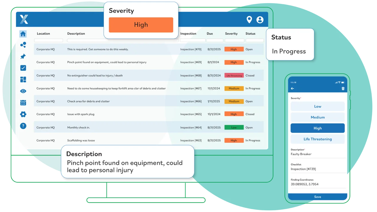 Intelex desktop and mobile inspection progress views
