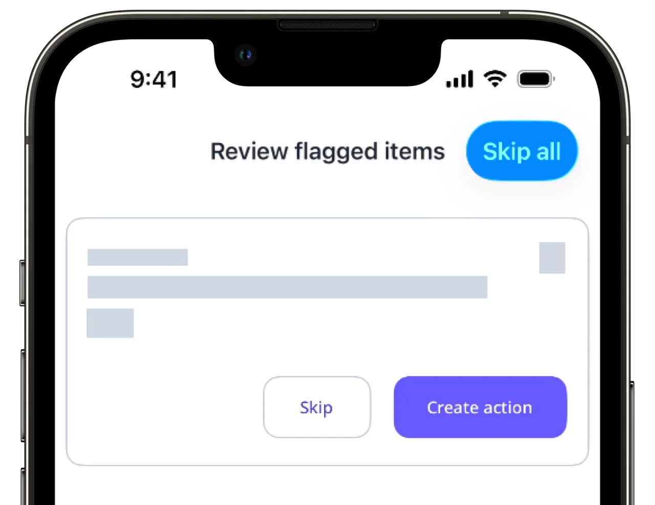 Mitti mobile inspection screen reviewing flagged items and creating follow-up actions